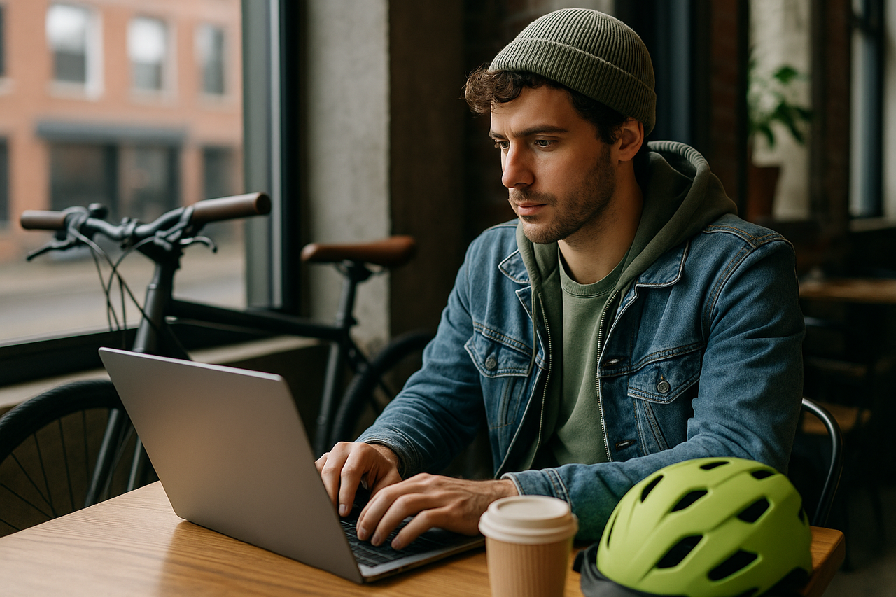 Bike commuting tips in urban setting with stylish outfit