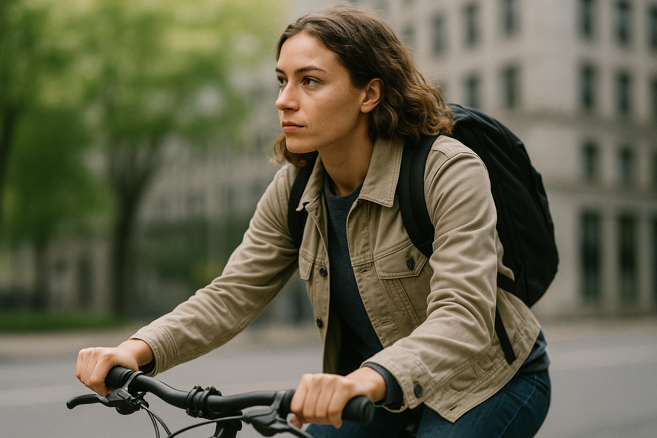 Urban cyclist mastering city cycling style.