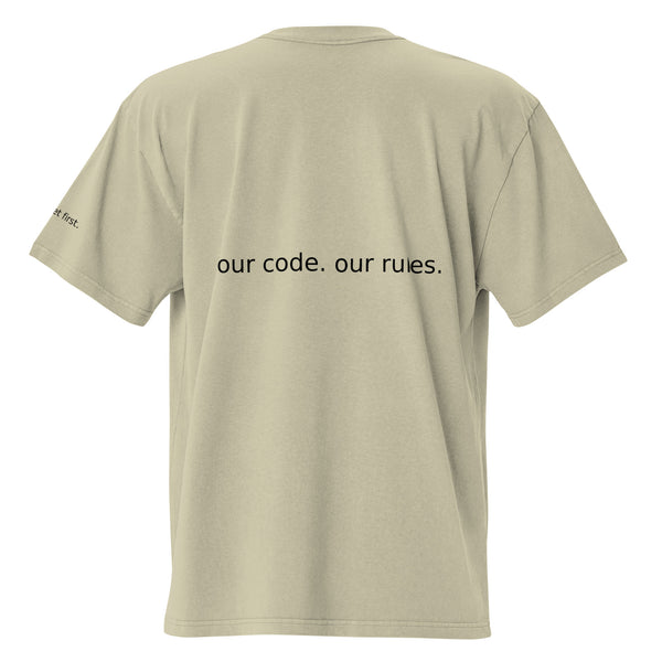 Our code. Our rules. women's faded eucalyptus t-shirt
